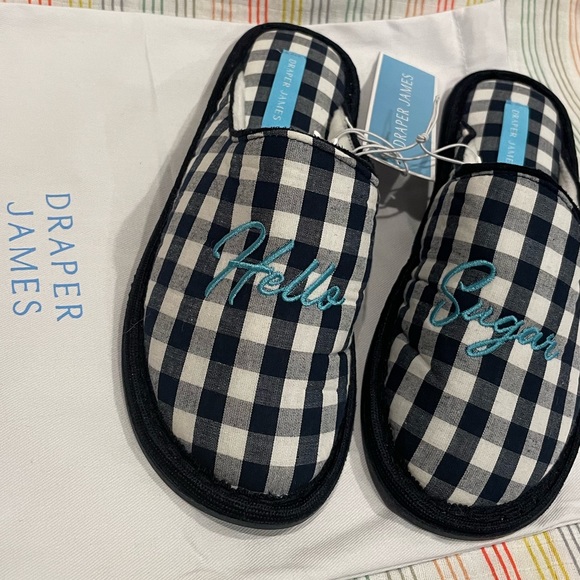 Draper James Gingham Slippers Navy Blue Hello Sugar Aubrey NWT - Picture 2 of 5
